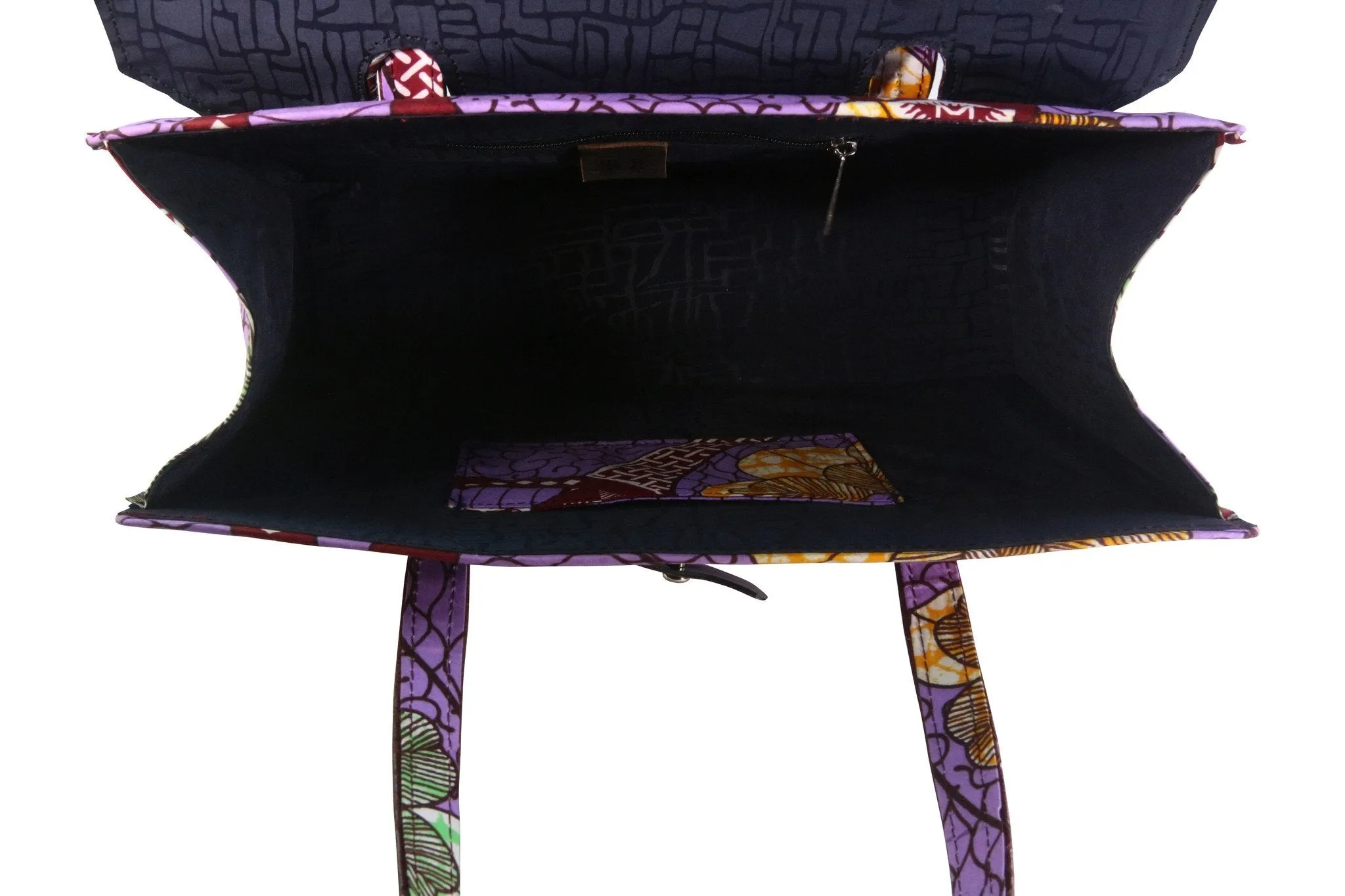 Purple Wave Ankara Leather Flap Bag