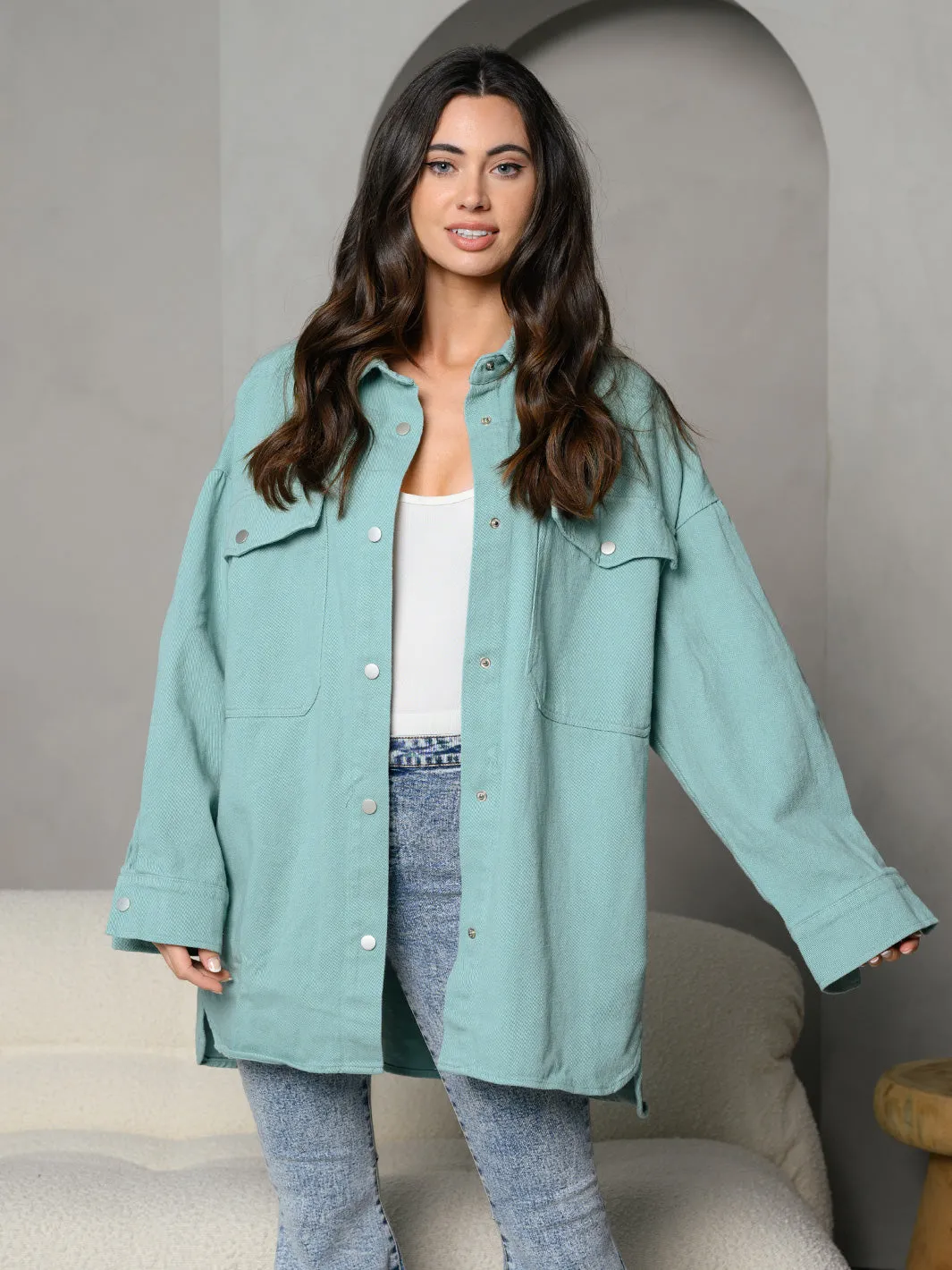 WOMEN'S BUTTON UP COLLAR WITH FRONT POCKET JACKET